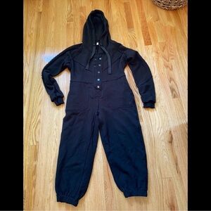 Free People FP Movement Current Mood Onesie Black Distressed Sweatsuit - XS
